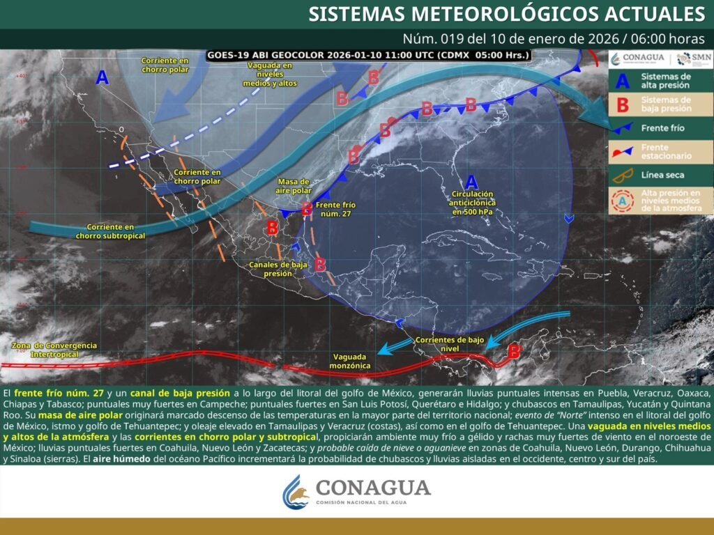 Pron&oacute;stico de fr&iacute;o intenso y lluvias fuertes en Oaxaca por Frente Fr&iacute;o 27