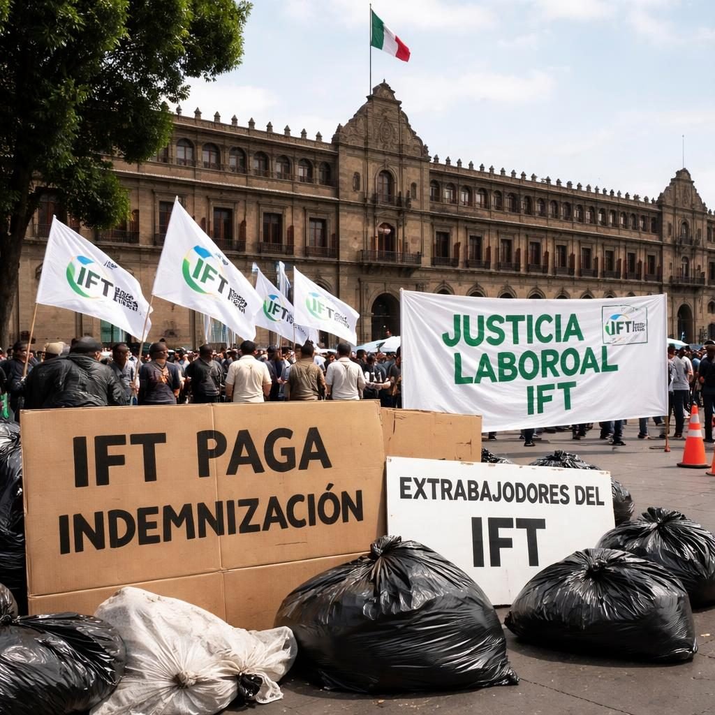 Extrabajadores del IFT protestan en Palacio Nacional por exclusi&oacute;n de pago de indemnizaci&oacute;n
