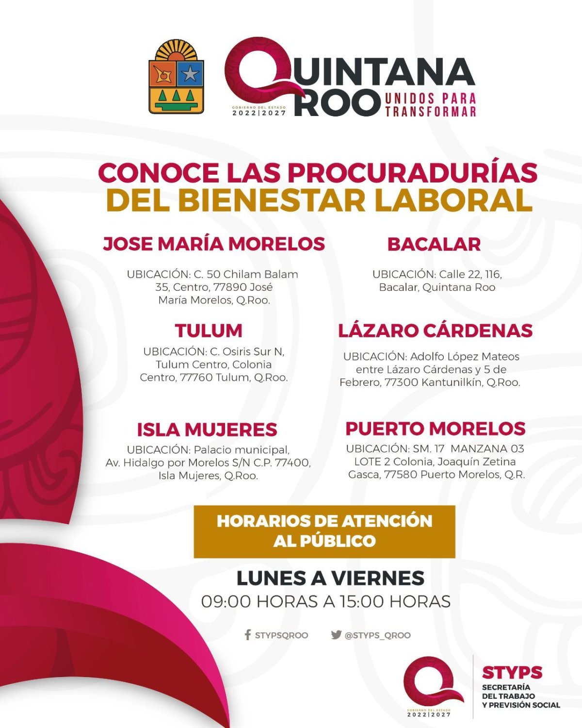 Instalan 6 Procuradurías del Bienestar Laboral en municipios de Quintana Roo sin representación jurídica