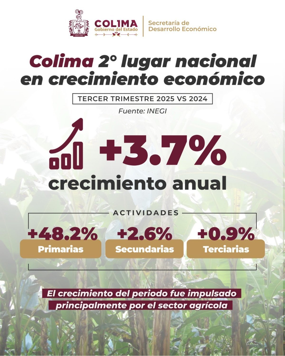Colima registra crecimiento econ&oacute;mico de 3.7% en tercer trimestre de 2025 y se ubica segundo a nivel nacional