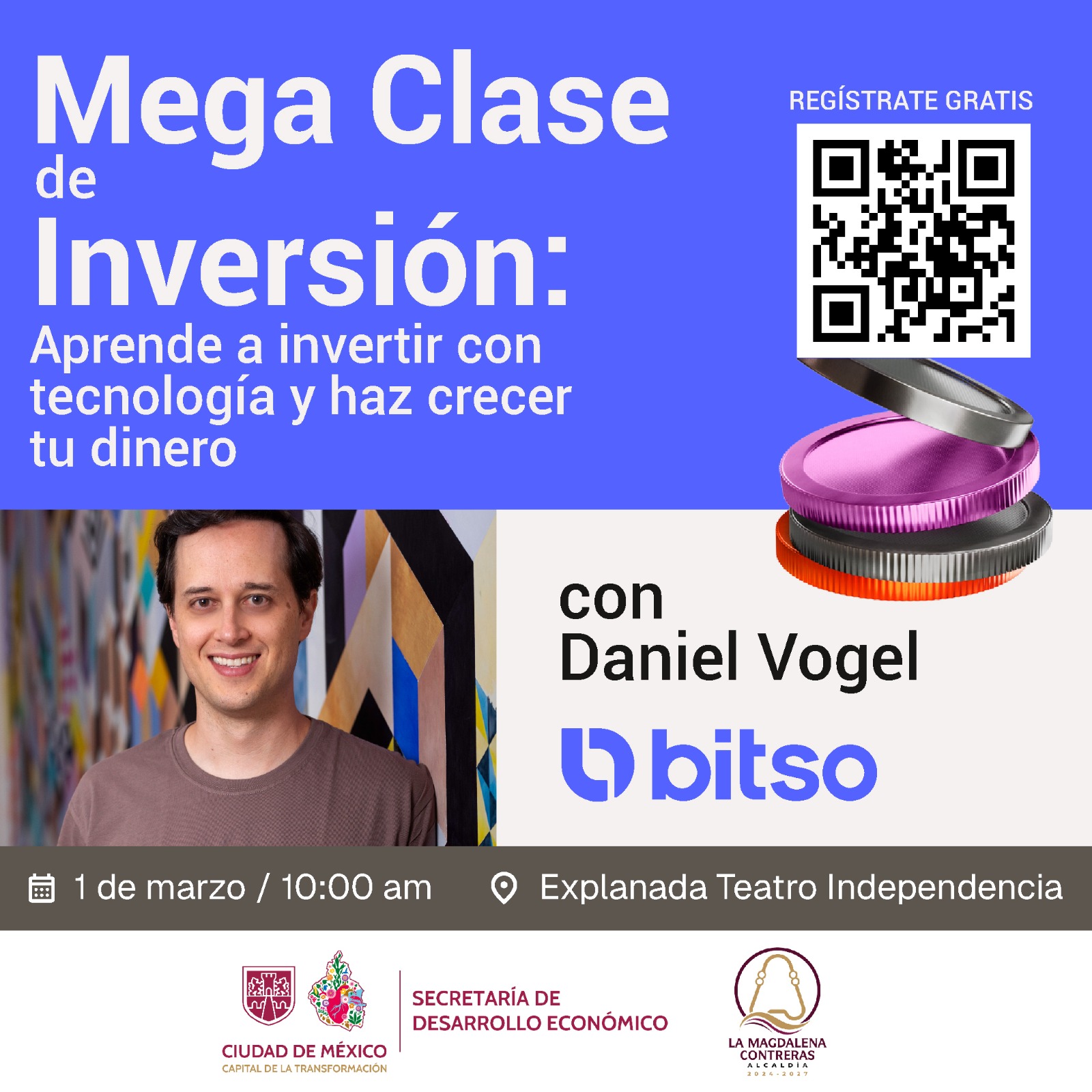 SEDECO ofrece Mega Clase Gratuita de Inversiones con Daniel Vogel, CEO de Bitso, en la CDMX