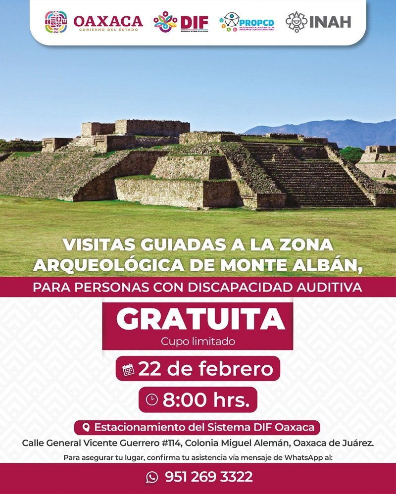DIF Oaxaca invita a personas con discapacidad auditiva a recorrido gratuito en Monte Albán