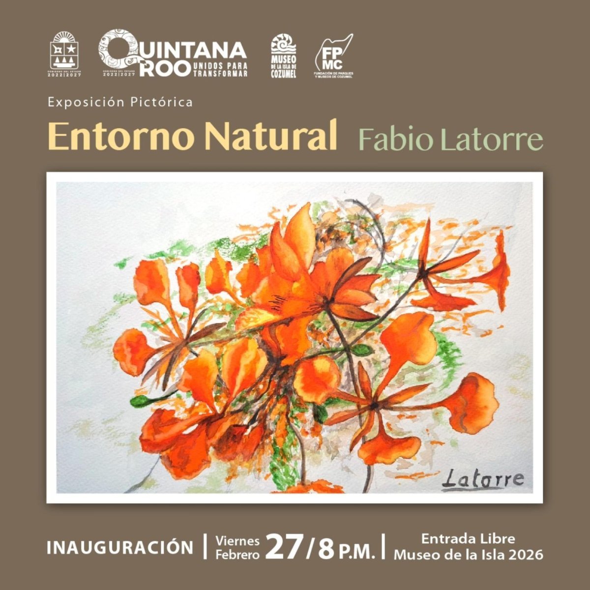Exposición 'Entorno Natural' de Fabio Latorre llega al Museo de la Isla en Cozumel