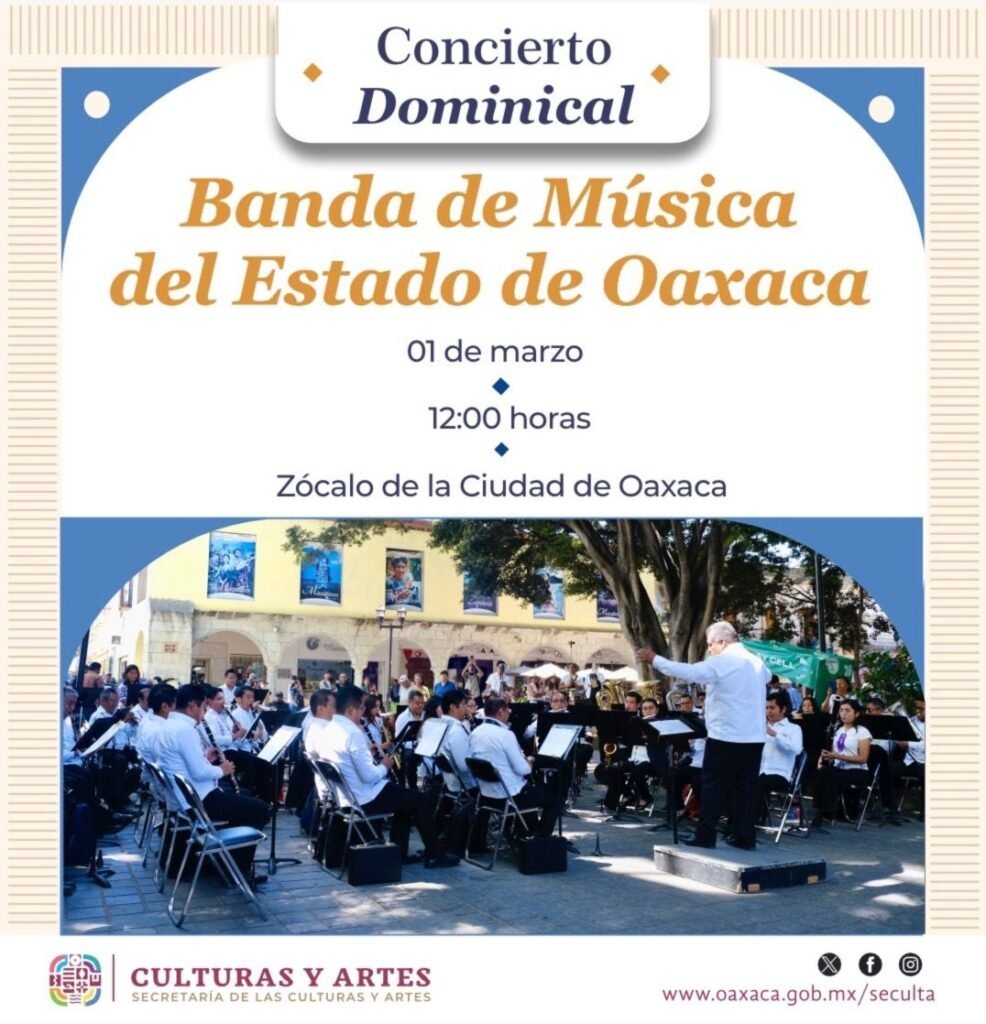 Banda de M&uacute;sica del Estado ofrecer&aacute; concierto dominical en el Z&oacute;calo de Oaxaca