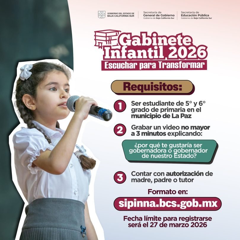 Ampl&iacute;an convocatoria para Gabinete Infantil 2026 en La Paz, Baja California Sur