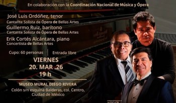 INBAL presenta concierto 'Lírica del mundo' con solistas de Bellas Artes en el Museo Mural Diego Rivera