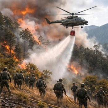 Ejército y Guardia Nacional despliegan más de 30 elementos y helicóptero MI-17 para combatir incendio en Francia Chica