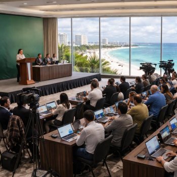 Presidenta Sheinbaum ofrece su conferencia mañanera desde Cancún, Quintana Roo