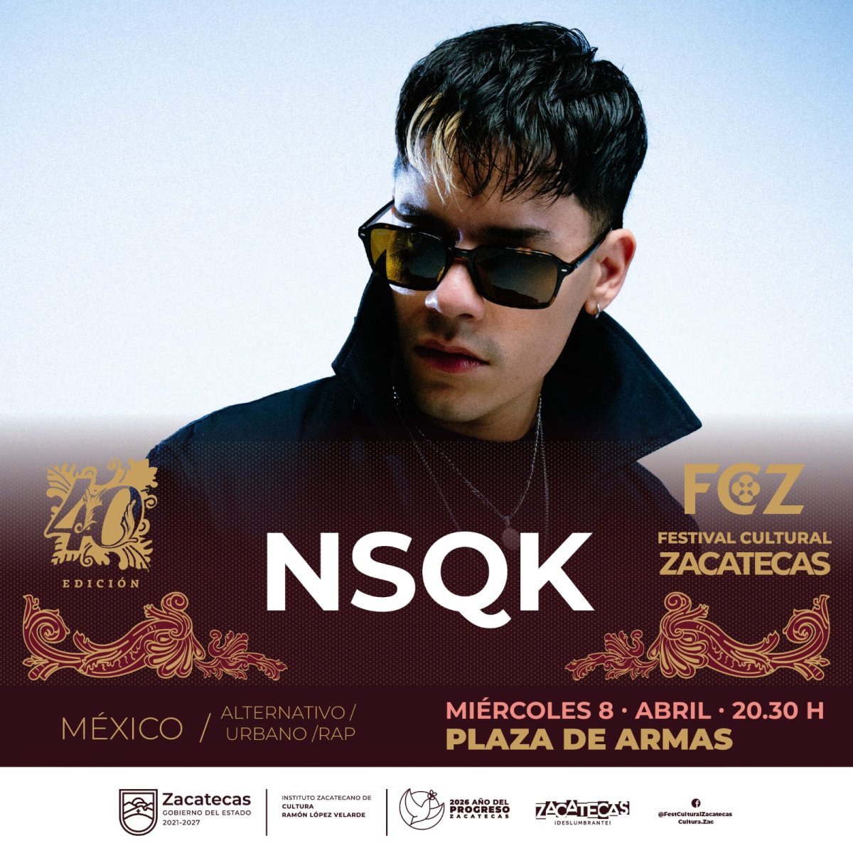 Gobernador David Monreal anuncia a Leo Rizzi y Nsqk como nuevas atracciones del 40 Festival Cultural Zacatecas