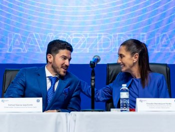 Gobernador Samuel Garc&iacute;a acompa&ntilde;a a Presidenta Sheinbaum en Asamblea de CAINTRA; proponen reinversi&oacute;n de impuestos en agua