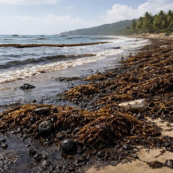 Sargazo con petróleo agrava crisis ambiental en playas de Veracruz tras derrame