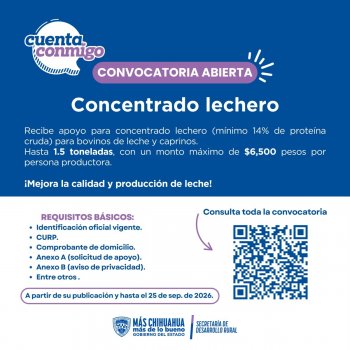 SDR Chihuahua lanza convocatoria para apoyo de concentrado lechero con subsidio de hasta $6,500