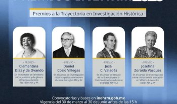 INEHRM abre convocatoria para Premios 2026; instituye Premio Adolfo Gilly y cierra registro el 30 de junio