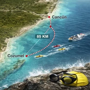 David Olvera establece récord mexicano al nadar 85 km de Cozumel a Cancún en mar abierto