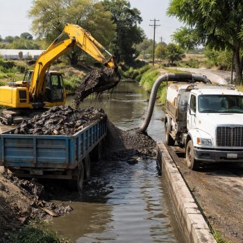 CONAGUA realiza trabajos de limpieza y desazolve en drenaje de Tanquián de Escobedo