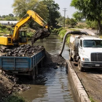 CONAGUA realiza trabajos de limpieza y desazolve en drenaje de Tanquián de Escobedo