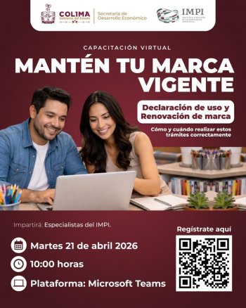 Gobierno de Colima invita a capacitación virtual sobre renovación y declaración de marcas