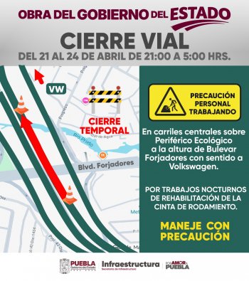 Inician trabajos nocturnos en Periférico Ecológico de Puebla para mejorar seguridad vial