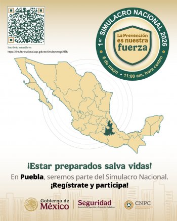 Gobierno de Puebla convoca a participar en el Primer Simulacro Nacional 2026