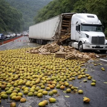 Accidente de tractocamión con mangos provoca cierre total en México-Cuernavaca