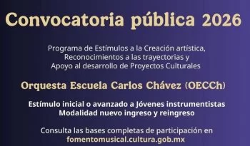 Cultura abre convocatoria para jóvenes músicos en la Orquesta Escuela Carlos Chávez