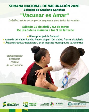 Soledad aplicará vacunas gratuitas en Semana Nacional de Inmunización