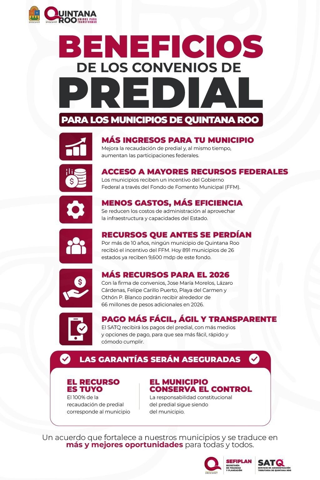 Quintana Roo fortalece finanzas municipales con convenios de predial que sumarán 66 mdp en 2026