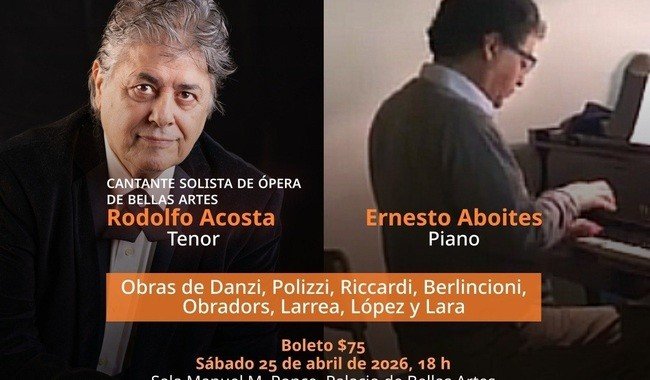 Tenor Rodolfo Acosta y pianista Ernesto Aboites unen tradiciones musicales en Bellas Artes