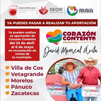 Gobierno de Zacatecas abre ventanillas de pago del programa “Corazón Contento” en modalidad peso a peso
