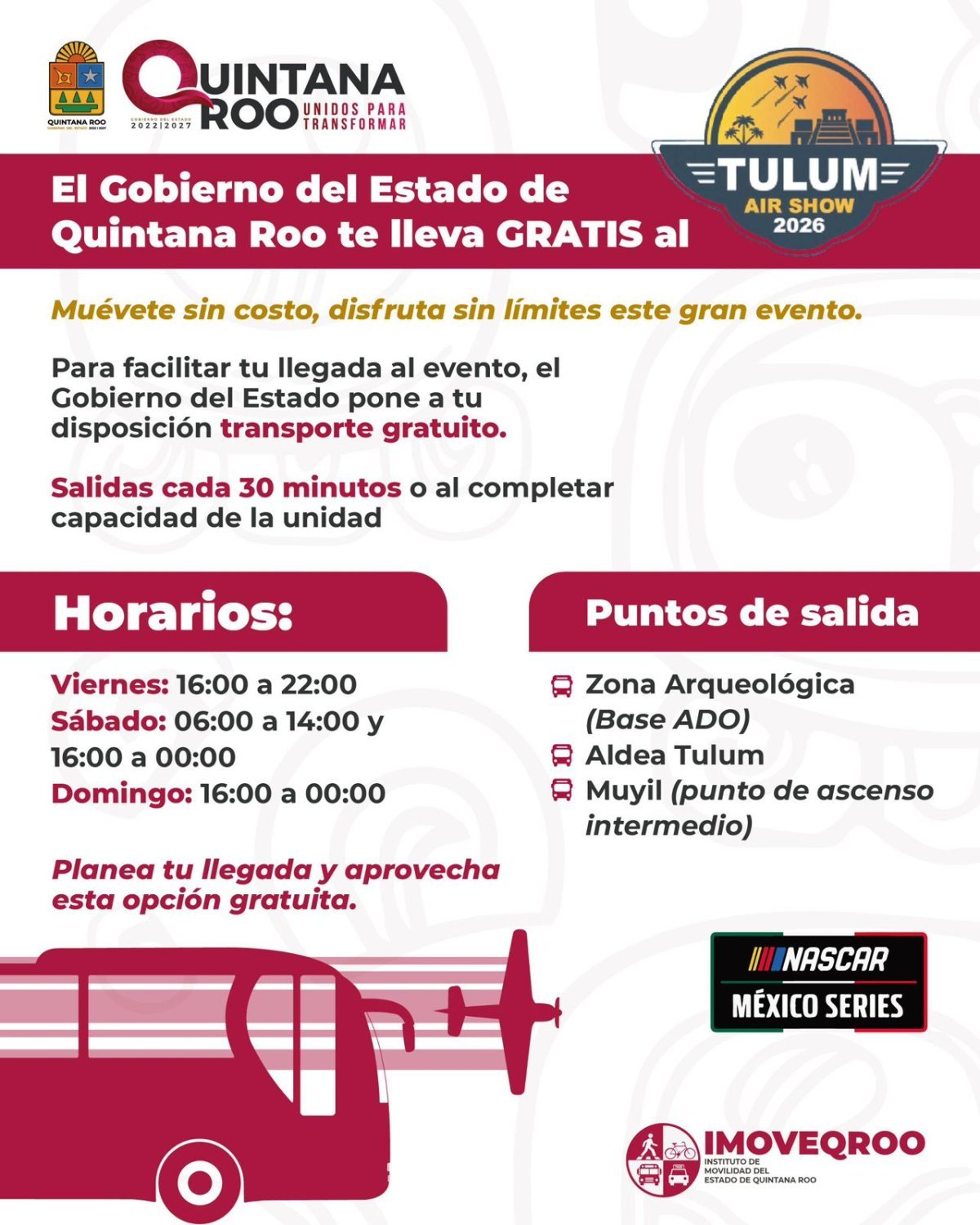 Gobierno de Quintana Roo habilita transporte gratuito para el Air Show Tulum 2026