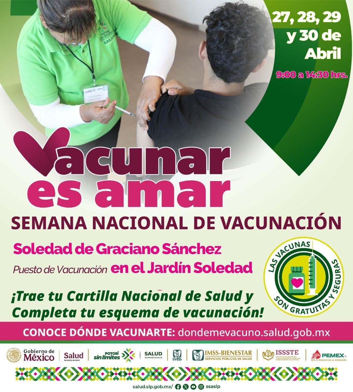 San Luis Potosí se suma a la Semana Nacional de Vacunación 2026 con módulos gratuitos