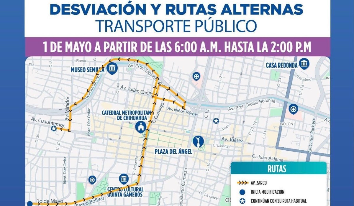 Modifican rutas de transporte en el centro por desfile del Día del Trabajo