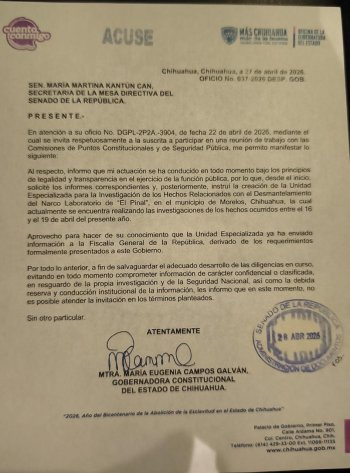 Maru Campos declina reunión en Senado para no afectar investigaciones por narcolaboratorio