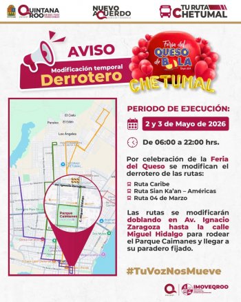 IMOVEQROO implementa rutas alternas para Feria del Queso de Bola 2026 en Chetumal