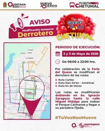 IMOVEQROO implementa rutas alternas para Feria del Queso de Bola 2026 en Chetumal
