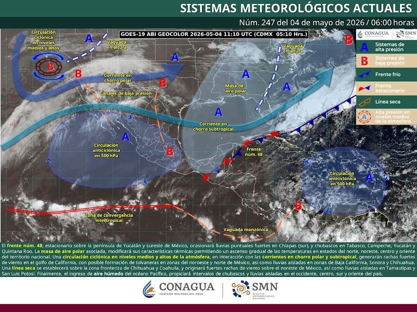 Frente frío 48 mantendrá lluvias y vientos en Oaxaca este lunes