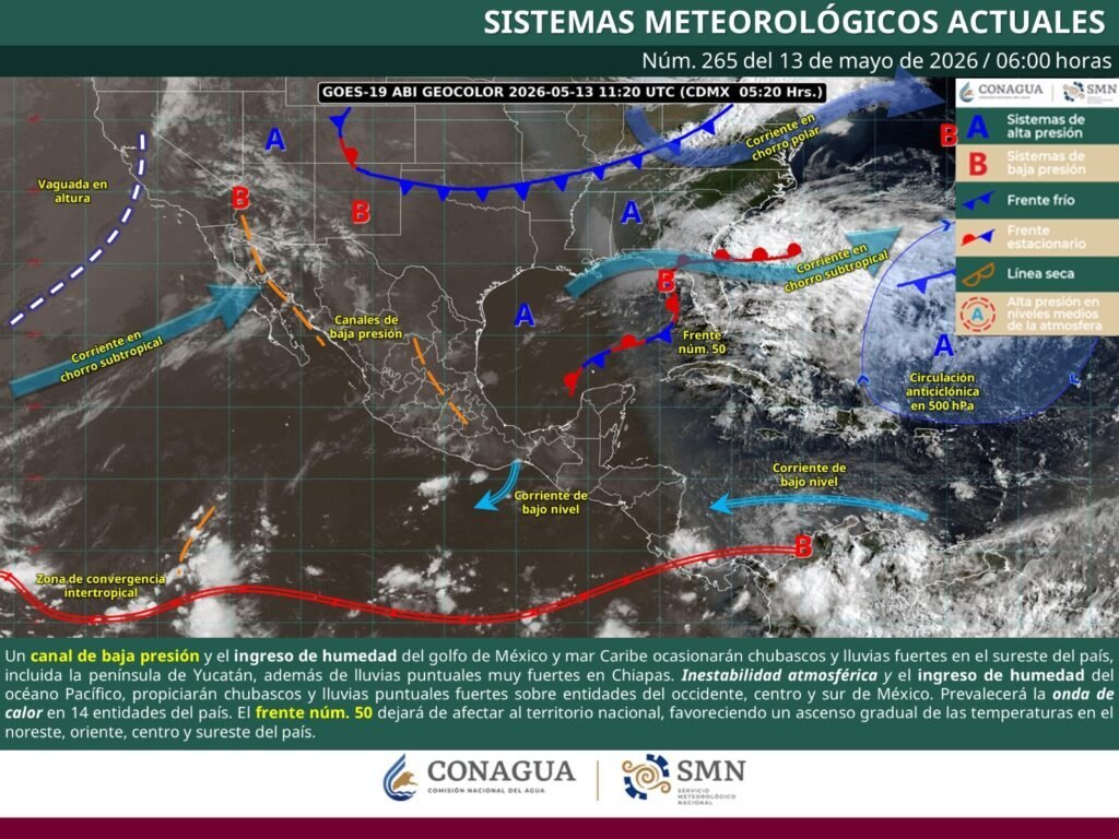 Frente frío 50 se debilita; lluvias fuertes en Sierra Sur y costa de Oaxaca