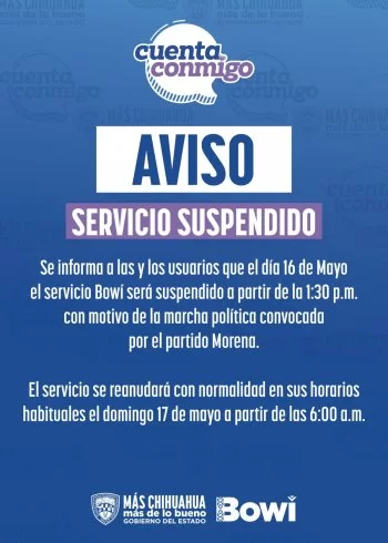 Ruta Troncal Bowí suspenderá servicio el sábado por marcha de Morena