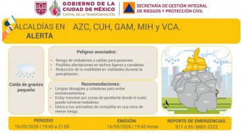 Activan Alerta Amarilla por granizo en 5 alcaldías de CDMX esta noche