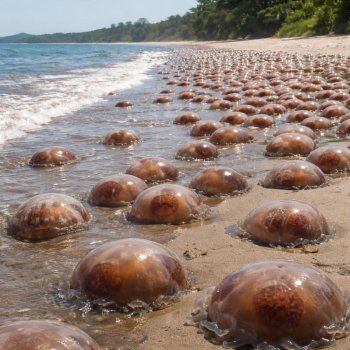 Miles de medusas ‘bola de cañón’ sorprenden en playa de Xadani, Oaxaca