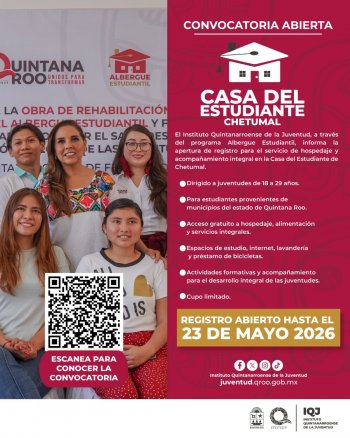 IQJ abre registros para Casa del Estudiante en Chetumal y Comedor en Cancún hasta mayo