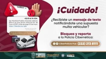 SSP Puebla alerta sobre fraudes con mensajes falsos de fotoinfracciones
