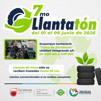 Gobierno de Zacatecas invita a participar en el 7mo Llantatón para reciclar neumáticos