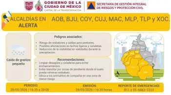 Activan Alerta Amarilla por granizo en 8 alcaldías de CDMX este jueves