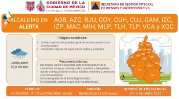 CDMX en alerta naranja por lluvias fuertes; activan alerta amarilla por granizo en 5 alcaldías