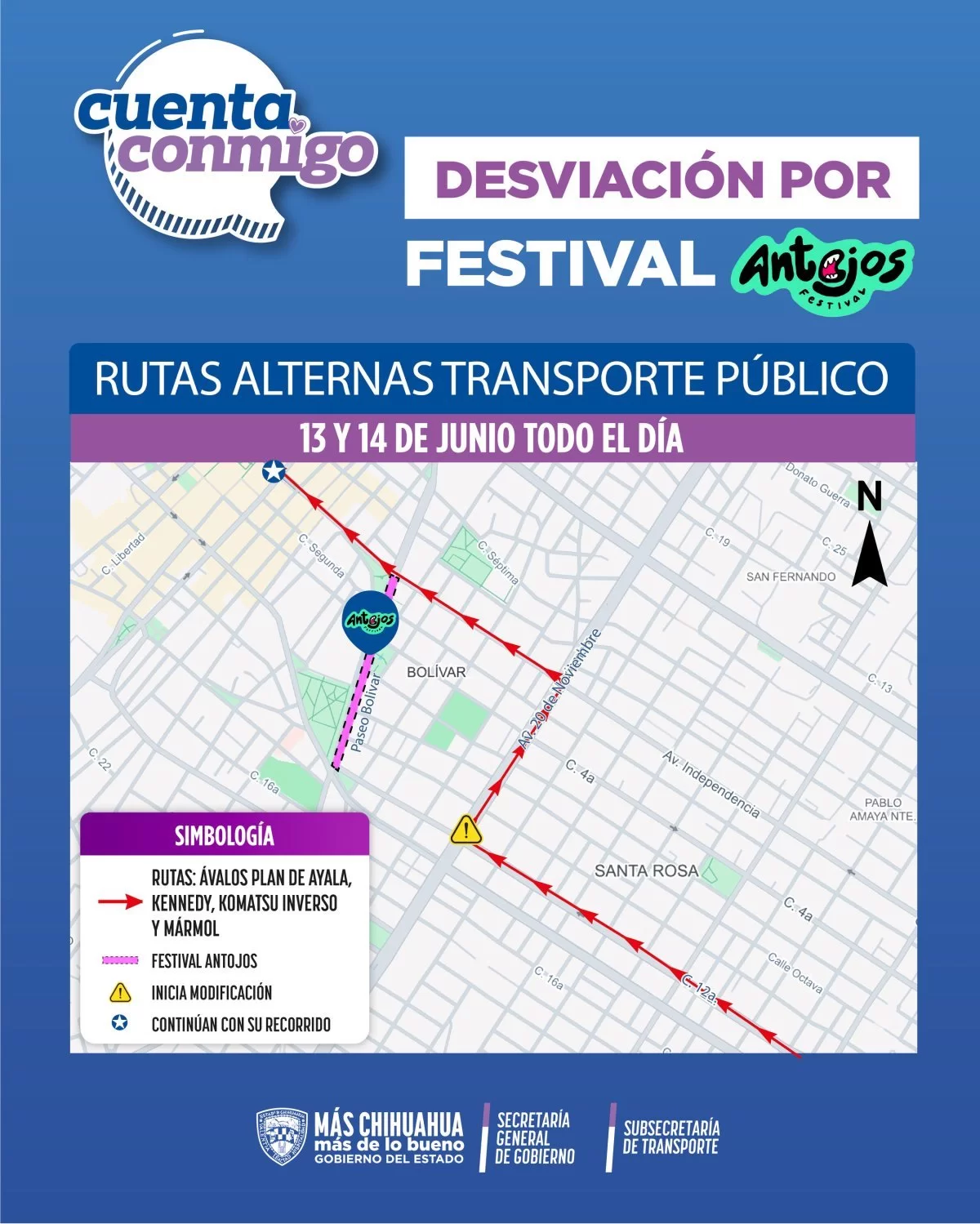 Festival Antojos modifica rutas de transporte urbano en Chihuahua del 13 al 14 de junio