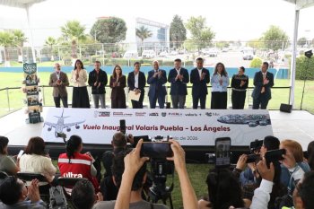 Volaris inaugura ruta Puebla–Los Ángeles con 78 pasajeros; gobierno de Armenta impulsa conectividad