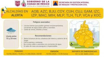 Activan Alerta Amarilla por lluvias fuertes en CDMX para este miércoles