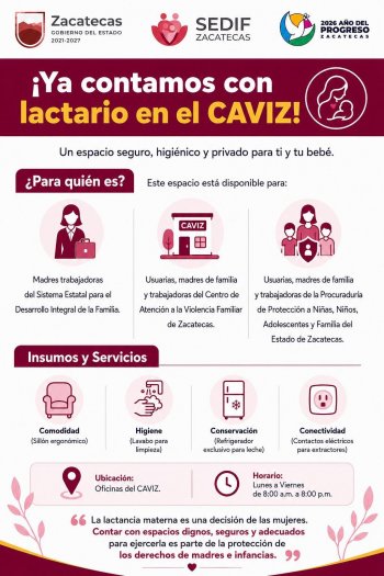 Gobierno de Zacatecas abre espacio de lactancia en el CAVIZ para madres trabajadoras y usuarias