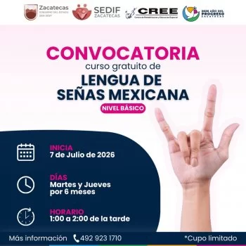 CREE abre inscripciones para curso gratuito de Lengua de Señas Mexicana nivel básico en Zacatecas